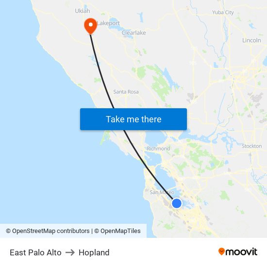 East Palo Alto to Hopland map