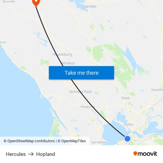 Hercules to Hopland map