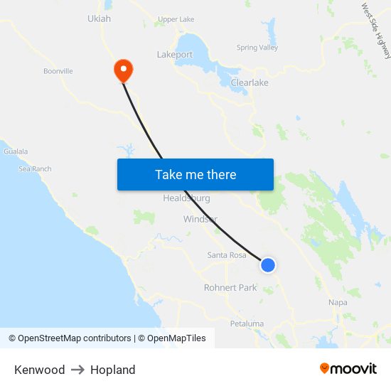 Kenwood to Hopland map