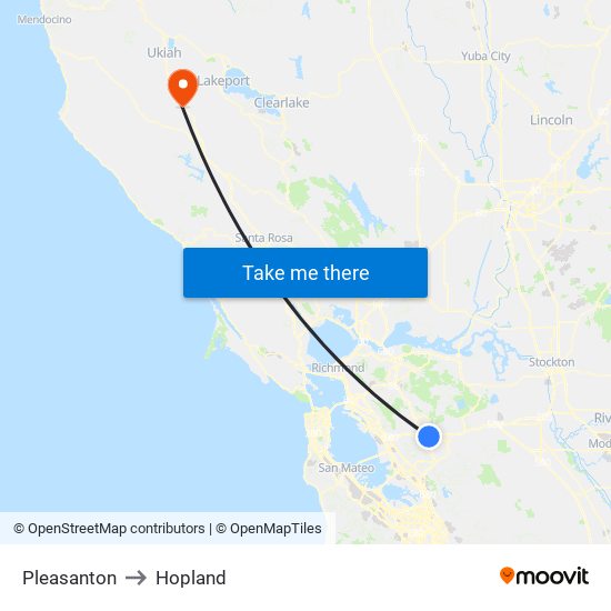 Pleasanton to Hopland map