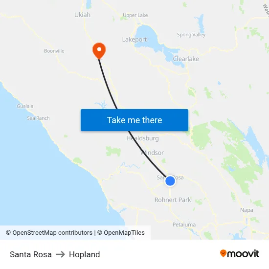 Santa Rosa to Hopland map