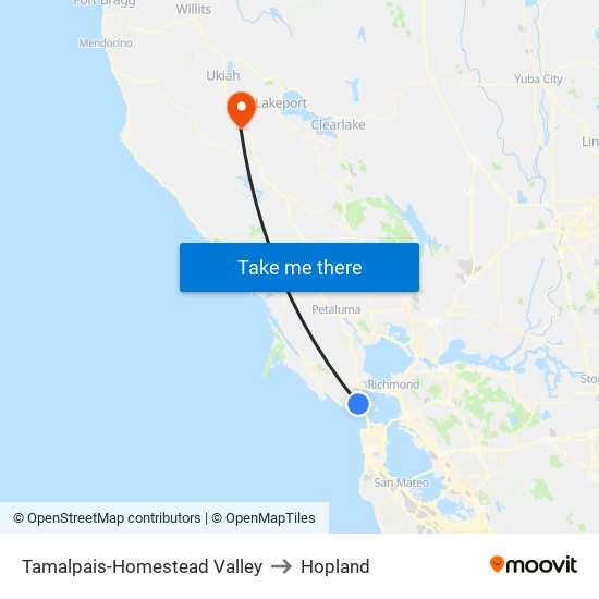 Tamalpais-Homestead Valley to Hopland map