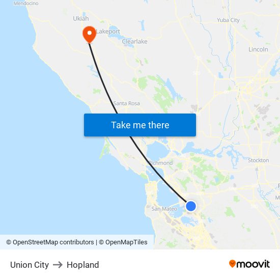 Union City to Hopland map