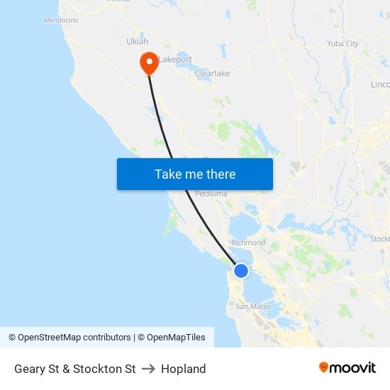 Geary St & Stockton St to Hopland map