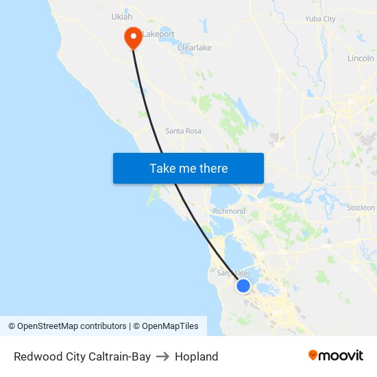 Redwood City Caltrain-Bay to Hopland map