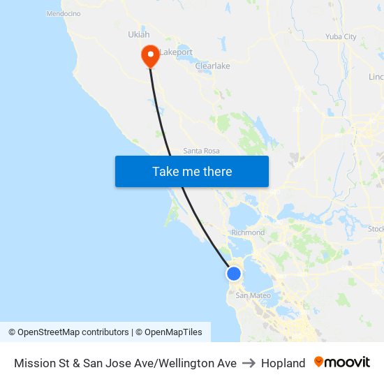 Mission St & San Jose Ave/Wellington Ave to Hopland map