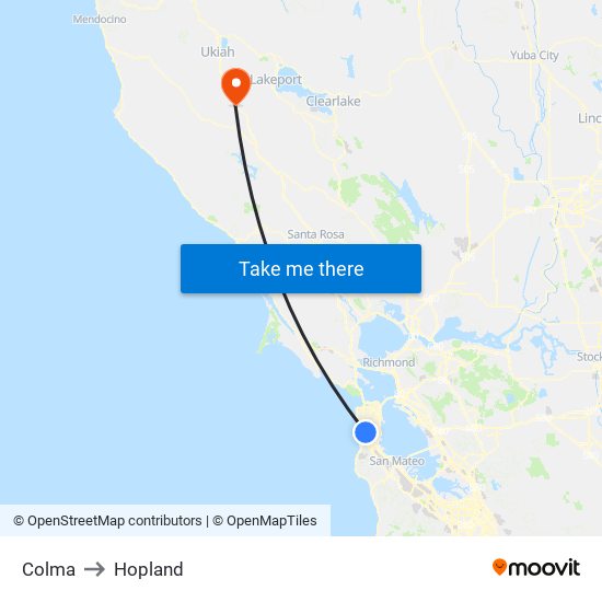 Colma to Hopland map