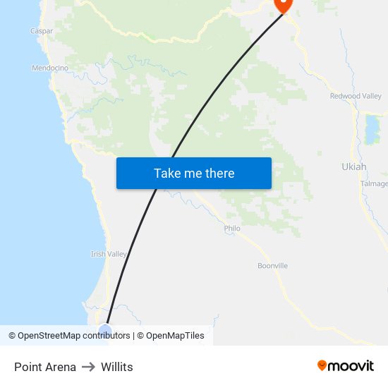 Point Arena to Willits map