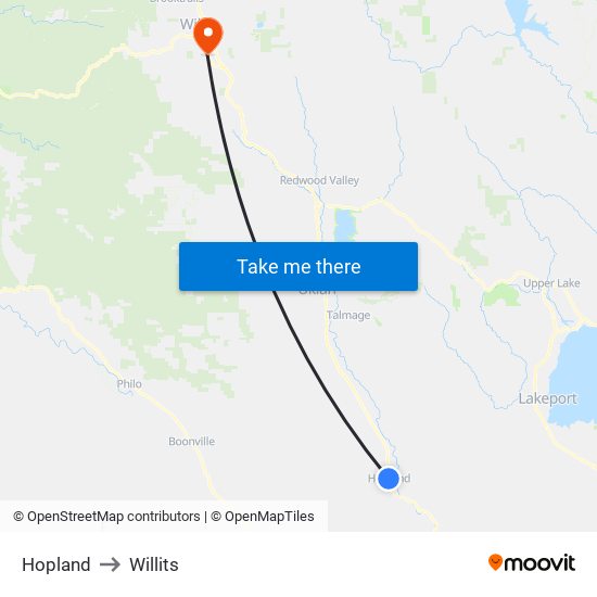 Hopland to Willits map