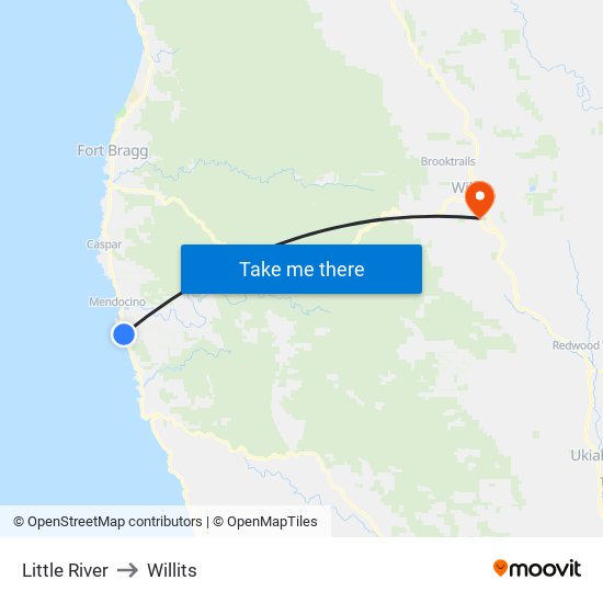 Little River to Willits map
