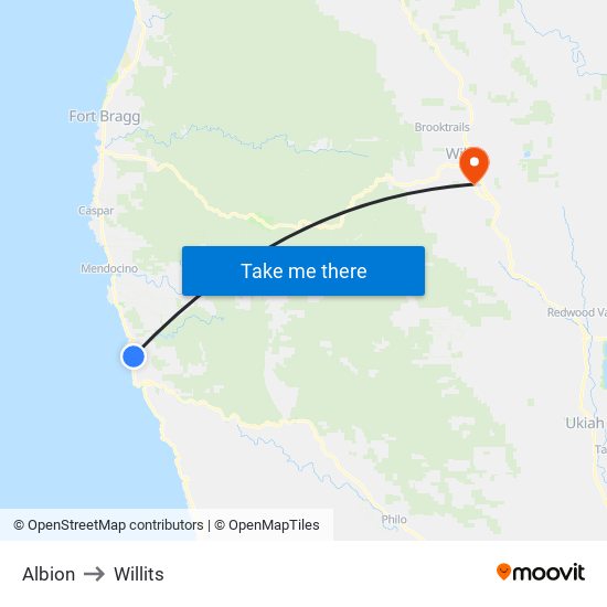 Albion to Willits map