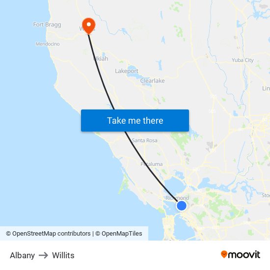 Albany to Willits map