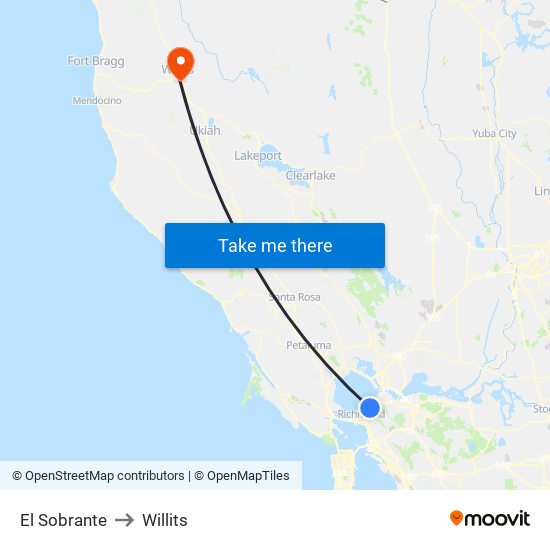 El Sobrante to Willits map
