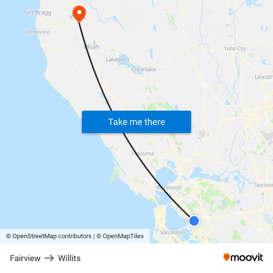 Fairview to Willits map