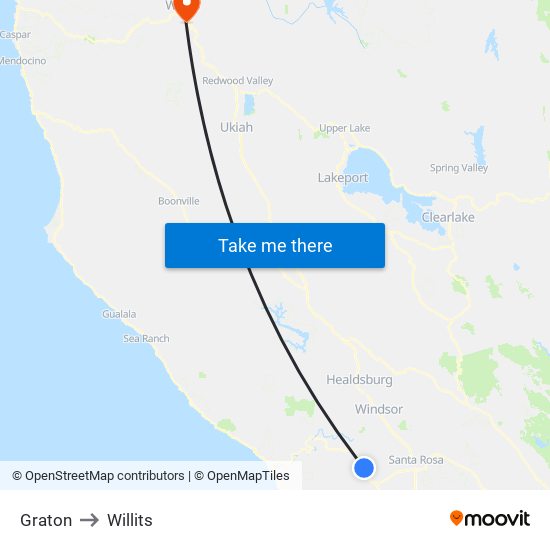 Graton to Willits map