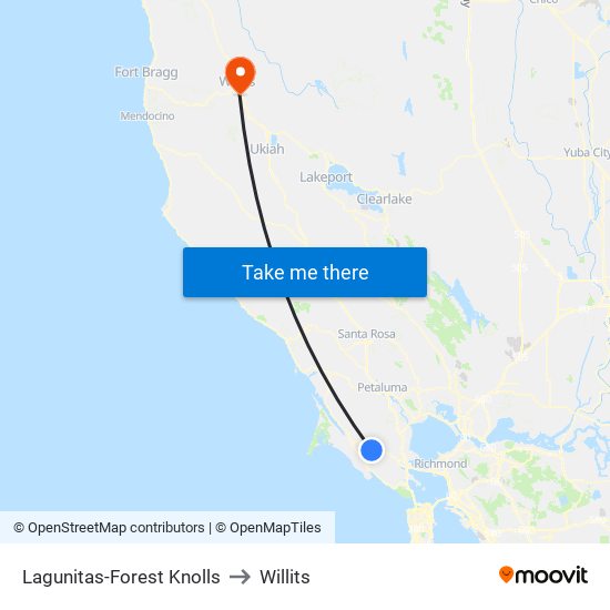 Lagunitas-Forest Knolls to Willits map