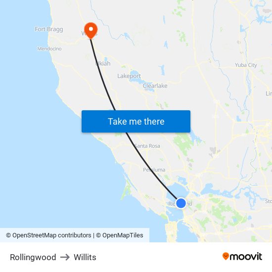 Rollingwood to Willits map