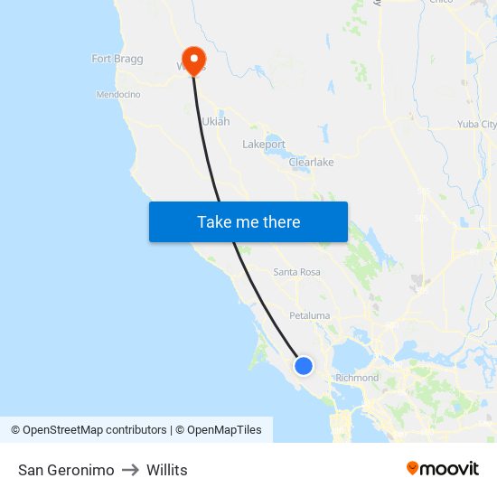 San Geronimo to Willits map