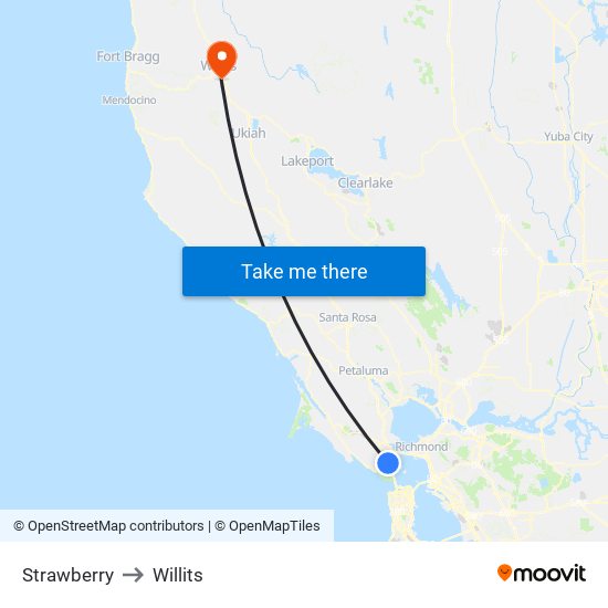 Strawberry to Willits map