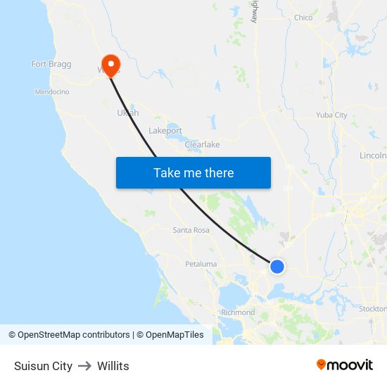 Suisun City to Willits map