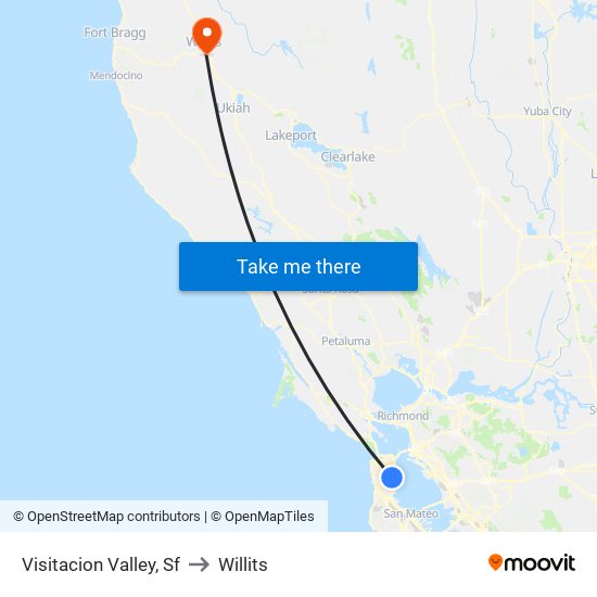 Visitacion Valley, Sf to Willits map