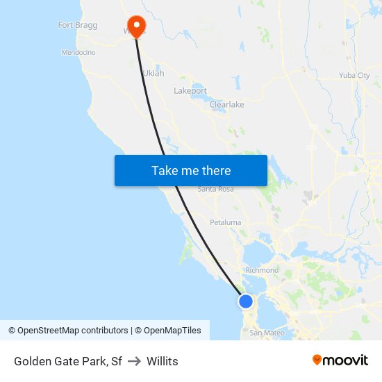 Golden Gate Park, Sf to Willits map