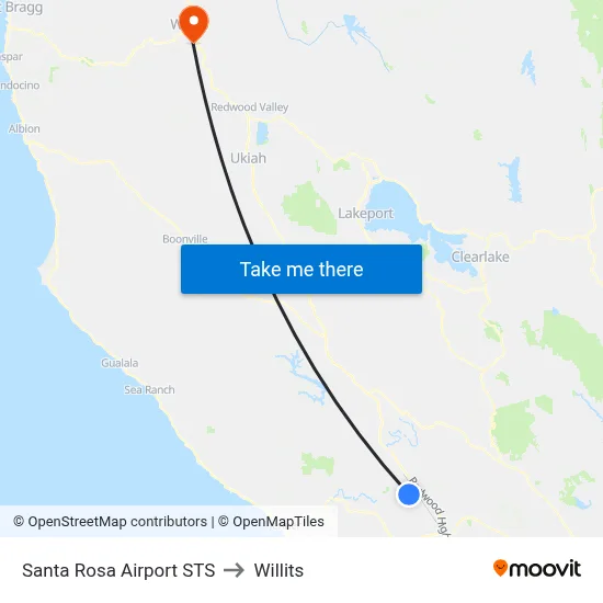 Santa Rosa Airport STS to Willits map