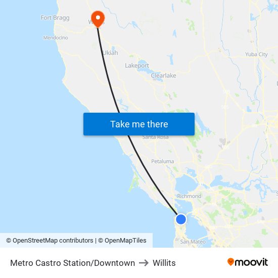Metro Castro Station/Downtown to Willits map