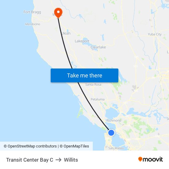 Transit Center Bay C to Willits map