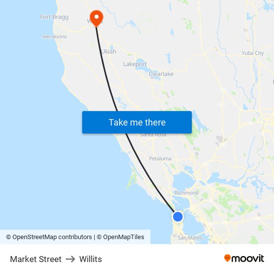 Market Street to Willits map