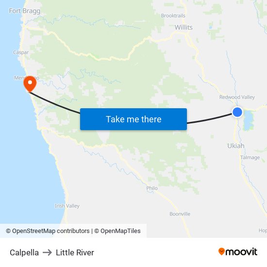 Calpella to Little River map