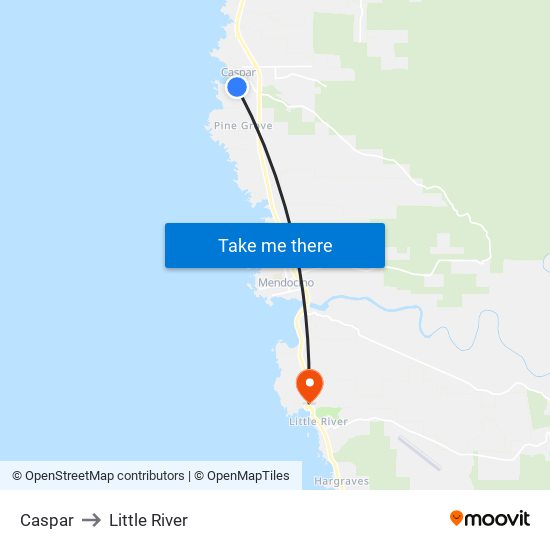 Caspar to Little River map