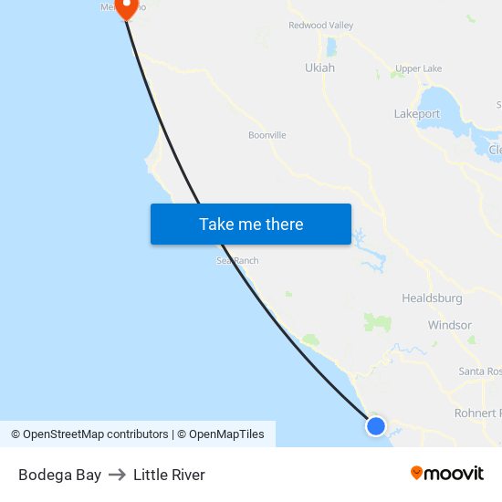 Bodega Bay to Little River map