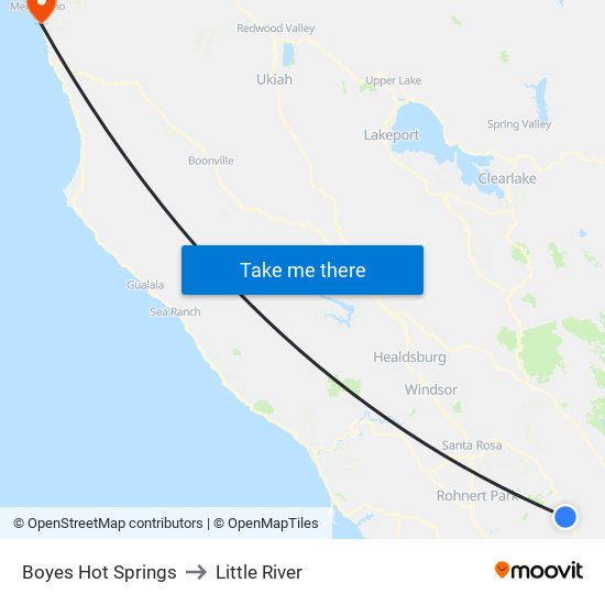 Boyes Hot Springs to Little River map