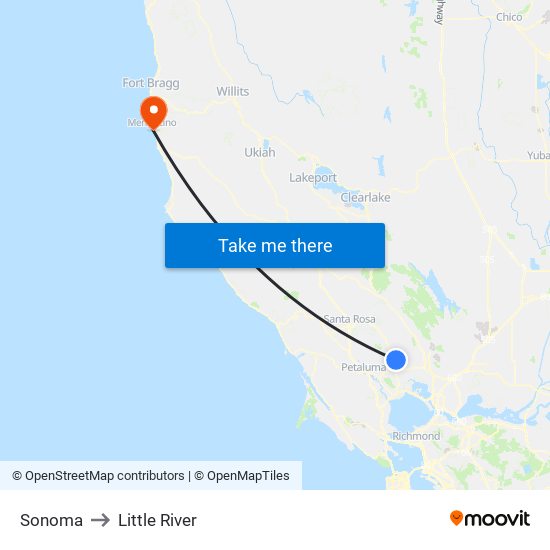 Sonoma to Little River map
