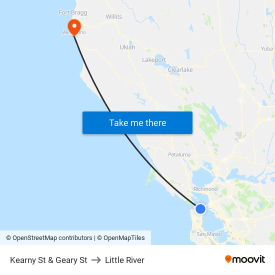 Kearny St & Geary St to Little River map