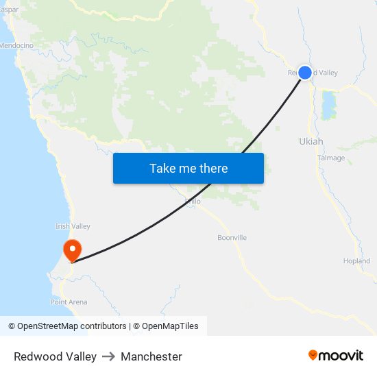 Redwood Valley to Manchester map