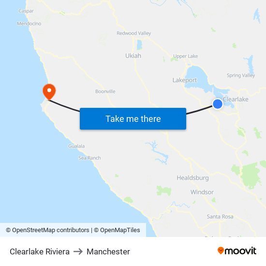 Clearlake Riviera to Manchester map