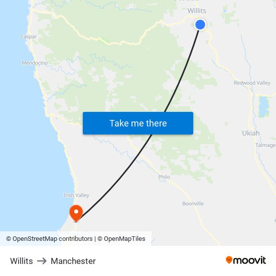Willits to Manchester map