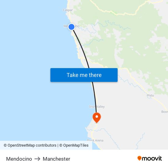 Mendocino to Manchester map