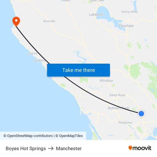 Boyes Hot Springs to Manchester map
