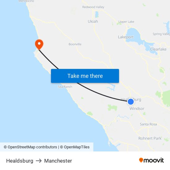 Healdsburg to Manchester map