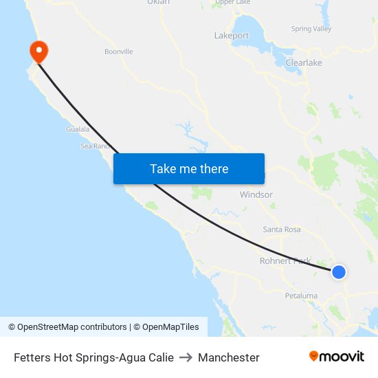 Fetters Hot Springs-Agua Calie to Manchester map