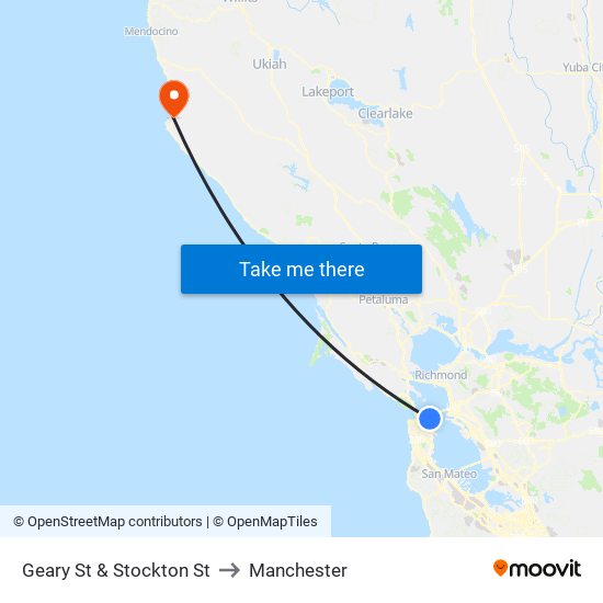 Geary St & Stockton St to Manchester map