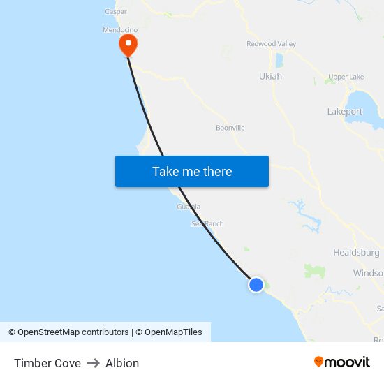 Timber Cove to Albion map