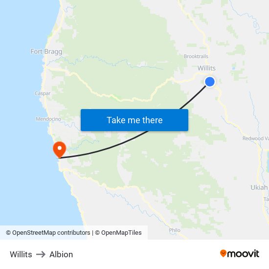 Willits to Albion map