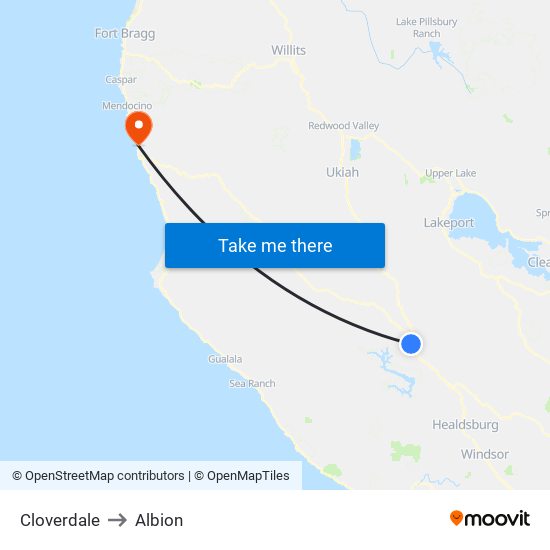 Cloverdale to Albion map