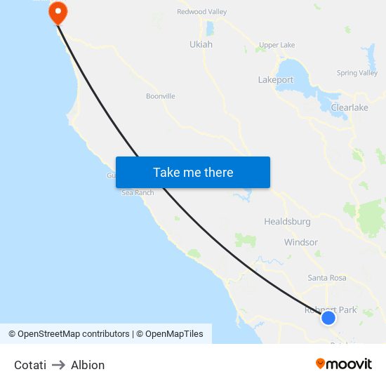 Cotati to Albion map