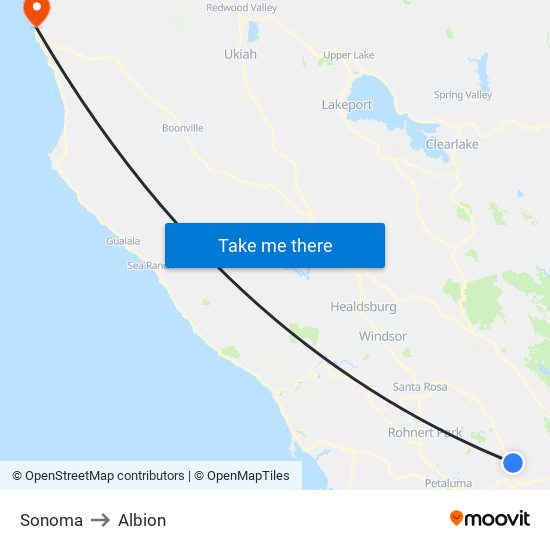 Sonoma to Albion map
