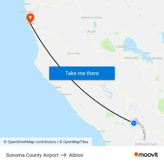 Sonoma County Airport to Albion map